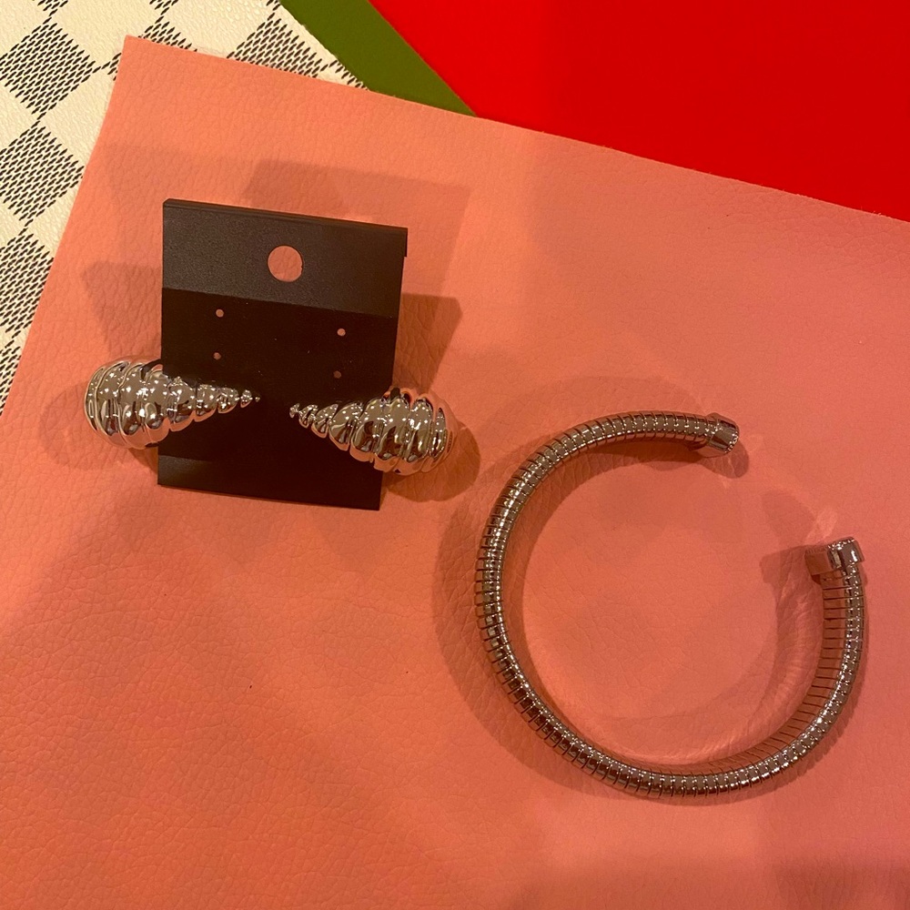 Silver Spiral Earrings and Bracelet Set